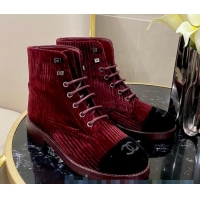 New Style Chanel Corduroy Lace-up Ankle Boots G34953 Red 2020