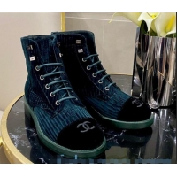 Low Cost Chanel Corduroy Lace-up Ankle Boots G34953 Blue 2020