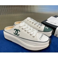 Stylish Chanel Canvas Platform Open Back Sneakers Mules C09131 White 2020