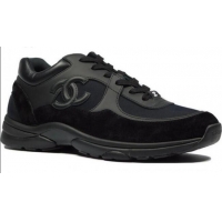 Buy Cheap Chanel CC Logo Calfskin & Suede Sneaker C0861 Black (For women and Men)