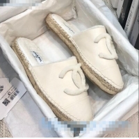 Top Design Chanel Lambskin Wool CC Espadrilles Mules C0915 White 2020