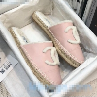 Spot Luxury Chanel Lambskin Wool CC Espadrilles Mules C0915 Pink 2020