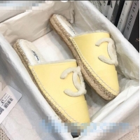 Buy Fashion Chanel Lambskin Wool CC Espadrilles Mules C0915 Yellow 2020