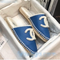 Latest Style Chanel Lambskin Wool CC Espadrilles Mules C0915 Blue 2020