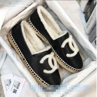 Low Price Chanel Lambskin Wool CC Espadrilles Mules C0915 Black 2020