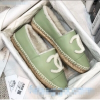 Low Price Chanel Lambskin Wool CC Flat Espadrilles C0922 Green 2020