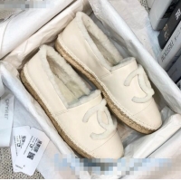 Top Quality Chanel Lambskin Wool CC Flat Espadrilles C0922 White 2020