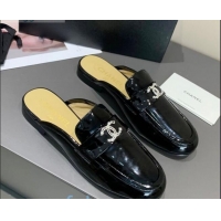 Imitation Bulk Chanel Patent Calfskin Crystal CC Flat Loafers Mules C1038 Black 2020