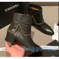 Luxury Classic Chanel Leather Foldover Chain Short Boots G34929 Black 2020