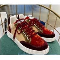 New Design Chanel Velvet Sneakers G36295 Burgundy/Beige 2020