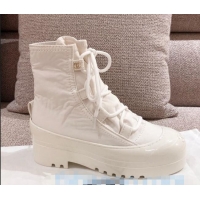 Top Quality Chanel Fabric and Patent Leather Lace-up Short Boots C1150 All White 2020