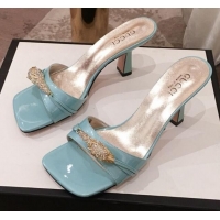 Perfect Gucci Patent Leather Charm Heel Slide Sandals 75mm 71401 Blue 2020