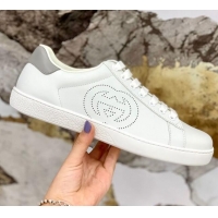 Luxury Hot Gucci Leather Ace Sneakers with Interlocking G 71417White/Grey 2020