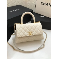 Top Quality Chanel Coco Lizard leather Top Handle Flap Shoulder Bag in Grained Calfskin A92991 All White