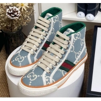 Unique Style Gucci Tennis 1977 High Top Sneakers in Light Blue GG Cotton 72014 2020