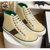 Elegant Gucci Tennis 1977 High Top Sneakers with Web 72015 Light Beige 2020