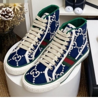 Unique Style Gucci Tennis 1977 High Top Sneakers Navy Blue/White GG 72017 2020