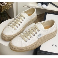 Best Grade Gucci GG Fabric Label Espadrille Sneakers 72020 White 2020