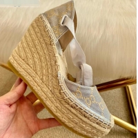 New Arrivals Gucci Heritage GG Lamé Platform Espadrilles Silver 2020