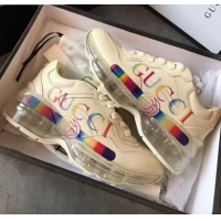 Good Product Gucci Rhyton Rainbow Logo Leather Sneakers with Transparent Sole 72208