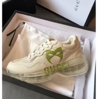 Top Quality Gucci Rhyton Mask Leather Sneakers with Transparent Sole 72210 White/Green