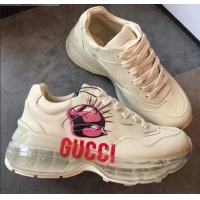 New Style Gucci Rhyton Mask Leather Sneakers with Transparent Sole 72210 White/Pink