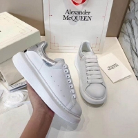 Top Quality Alexander McQueen Calfskin Leather Sneakers A82110 White/Silver