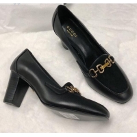 Sumptuous Gucci Calfskin Horsebit Mid-Heel Loafer Pumps 70mm 72212 Black