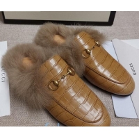 Perfect Gucci Princetown Stone-Calfskin Wool Slipper 81823 Beige 2020