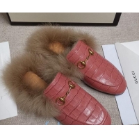 Unique Style Gucci Princetown Stone-Calfskin Wool Slipper 81823 Pink 2020