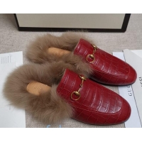 Best Product Gucci Princetown Stone-Calfskin Wool Slipper 81823 Red 2020