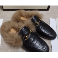 Trendy Design Gucci Princetown Stone-Calfskin Wool Slipper 81823 Black 2020