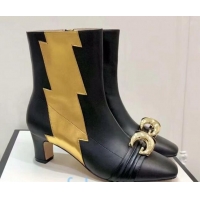 Classic Hot Gucci Leather Ankle Boots with Half Moon GG and Patch 0945 Black/Gold 2020 