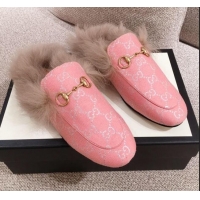 Perfect Gucci Princetown GG Silver Lamé Wool Slipper 00946 Pink 2020