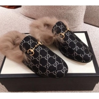 Most Popular Gucci Princetown GG Silver Lamé Wool Slipper 00946 Black 2020