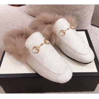 Grade Gucci Princetown GG Silver Lamé Wool Slipper 00946 White 2020