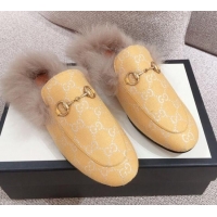 Sophisticated Gucci Princetown GG Silver Lamé Wool Slipper 00946 Yellow 2020