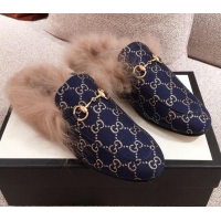 Best Price Gucci Princetown GG Silver Lamé Wool Slipper 00952 Navy Blue 2020