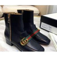 Stylish Gucci Calfskin Zip Heel Short Boots with GG Web 00946 Black/Green/Red 2020