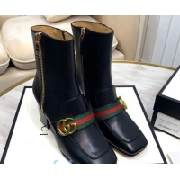 Hot Style Gucci Calfskin Zip Heel Short Boots with GG Web 00947 Black/Green/Red 2020