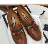 Sumptuous Gucci Loafer with Web and Tassel 91139 Brown 2020