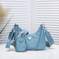 High Quality Prada Re-Edition Nylon Shoulder Bag 1BH204 Light Blue Silver