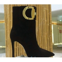 Hot Style Gucci Suede High-heel sHORT boots with Metal Buckle 92254 Black 2020