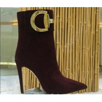 Sumptuous Gucci Suede High-heel sHORT boots with Metal Buckle 92254 Burgundy 2020