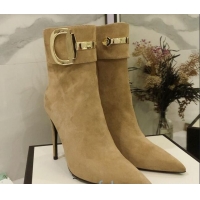 Stylish Gucci Suede High-heel sHORT boots with Metal Buckle 92254 Brown 2020