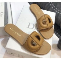 Popular Style Dior Calfskin D-CLUB Mule Flat Sandals 80161 Brown 2020