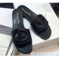 Good Quality Dior Calfskin D-CLUB Mule Flat Sandals 80161 Black 2020