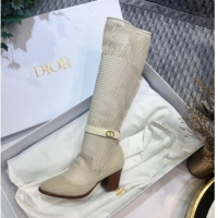 Good Quality Dior Naughtily-D High Boot in Fishnet and Lambskin with 7cm Heel 80173 Beige 2020