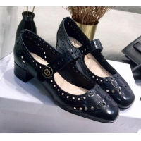 Unique Style Dior Perforated Calfskin CD Mary Jane Ballerinas 35mm Heel 80501 Black 2020 