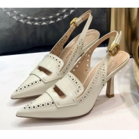 Luxury Classic Dior Boy-D Perforated Calfskin CD Slingback Pumps 80mm Heel 080514 White 2020